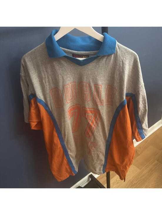 Other - Vintage Bugle Boy 77 Sportswear Shirt Gray Orange Blue Large 80s 90s
